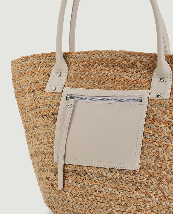 Sac cabas en paille détails simili écru - Pimkie