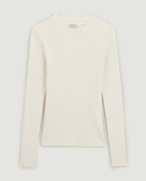 Pull col rond maille côtelée blanc - Pimkie