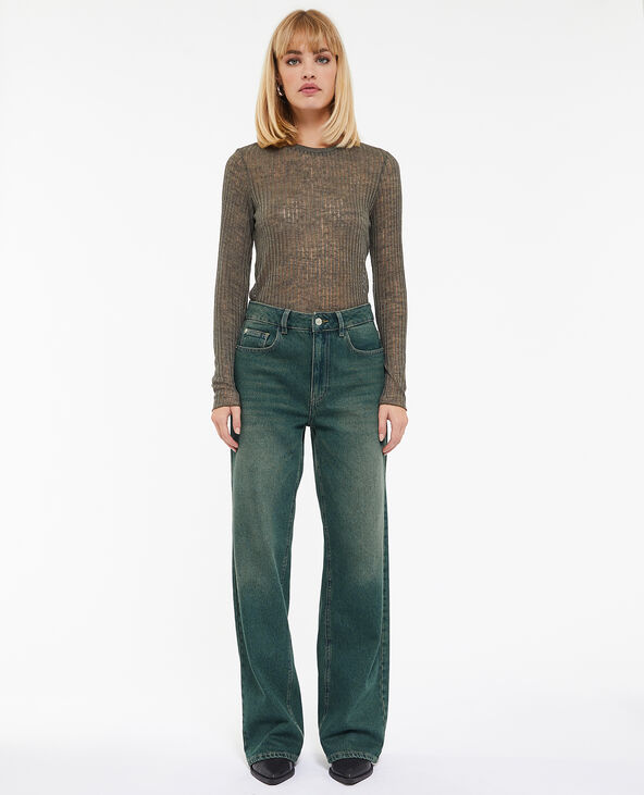 Jean wide taille haute effet dirty vert kaki - Pimkie