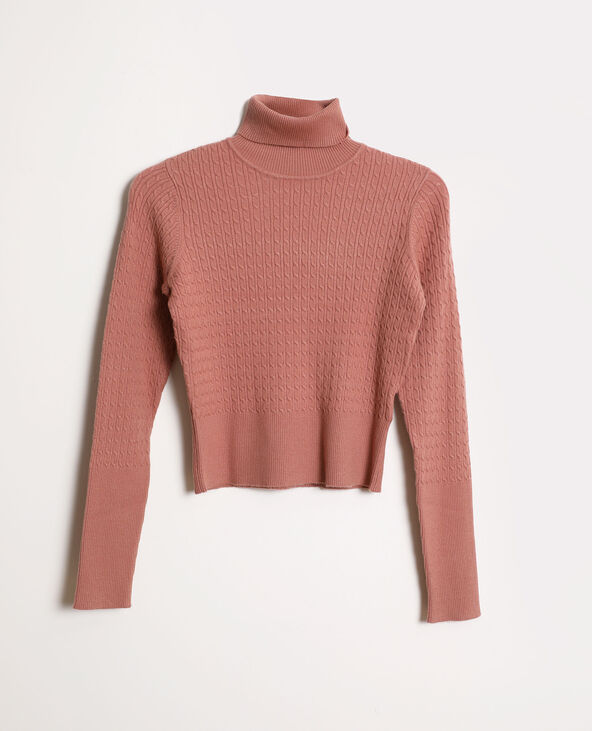 Pull col roulé torsadé vieux rose - Pimkie