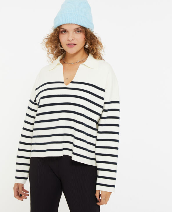 Pull rayé col polo blanc - Pimkie