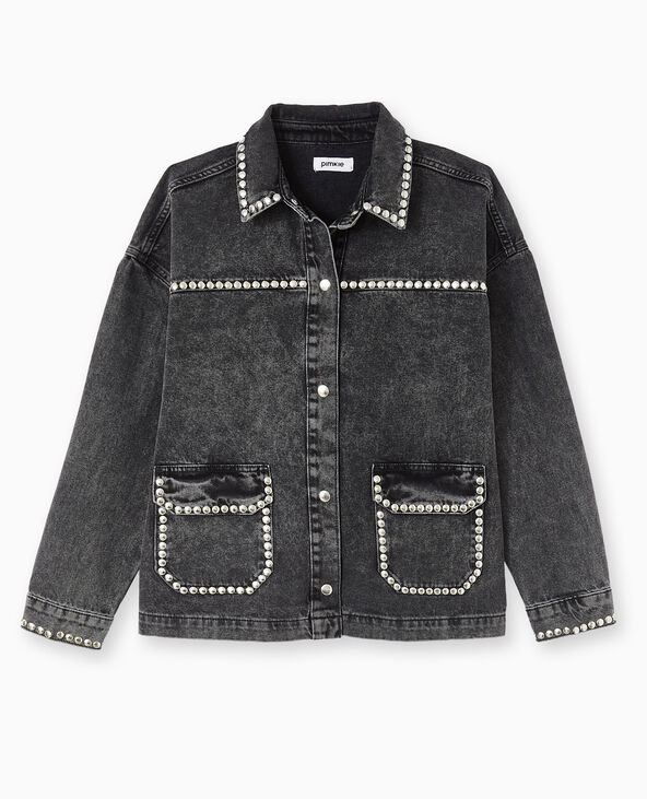 Veste droite en jean avec clous noir - Pimkie
