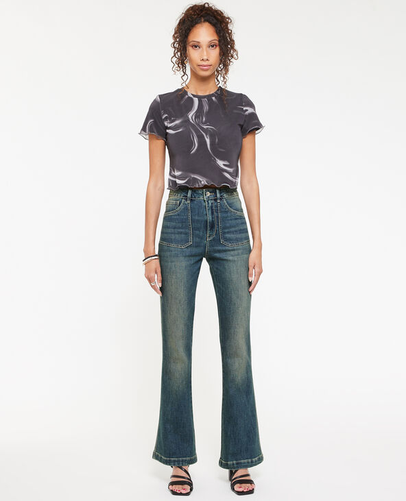 Jean flare effet dirty bleu foncé - Pimkie