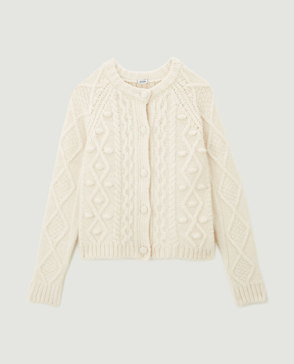 Gilet col rond maille fantaisie blanc - Pimkie