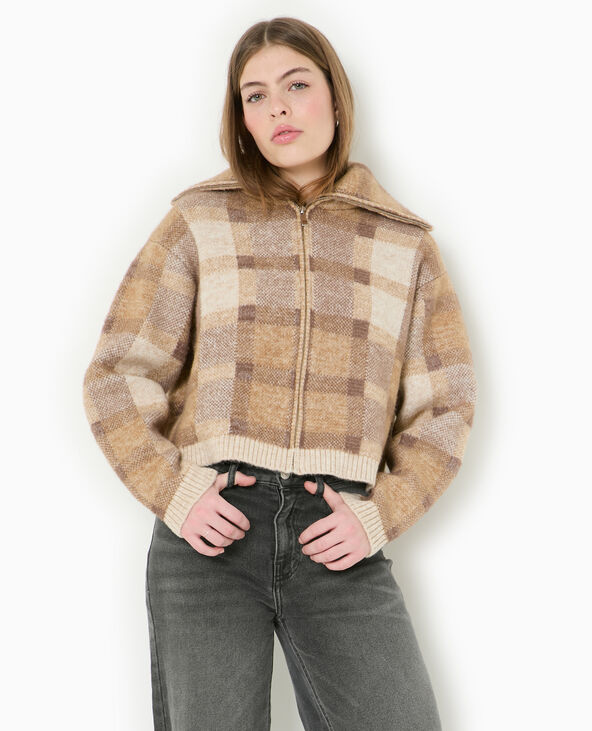 Gilet à carreaux col camionneur taupe - Pimkie