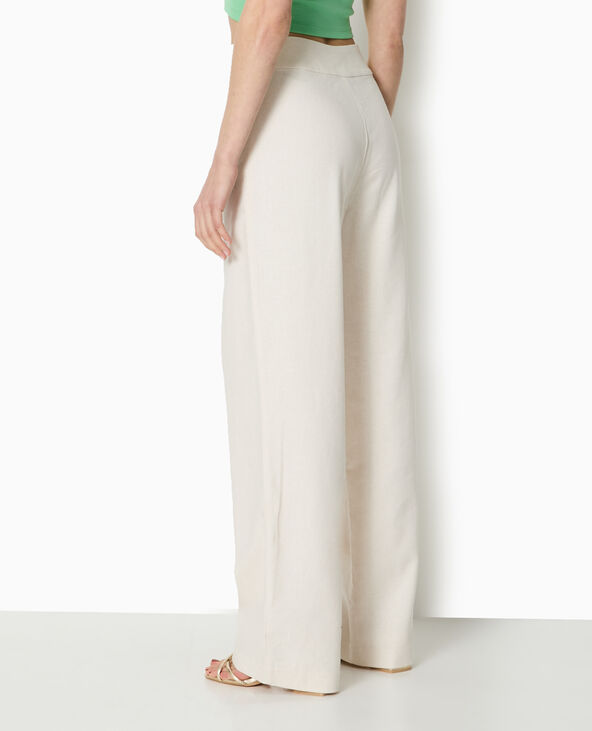 Pantalon droit taille haute avec lin blanc - Pimkie