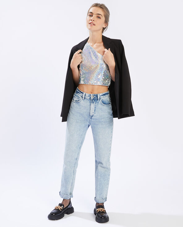 Crop top asymétrique à sequins brillants gris - Pimkie
