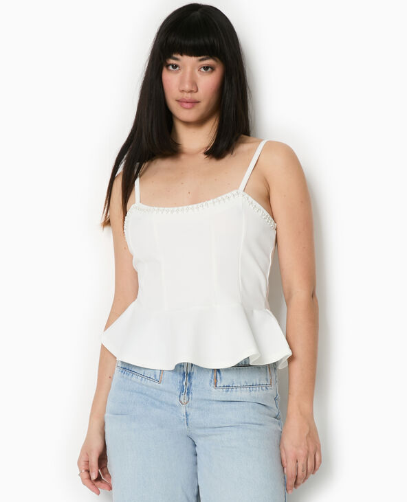 Top peplum à bretelles avec perles blanc - Pimkie