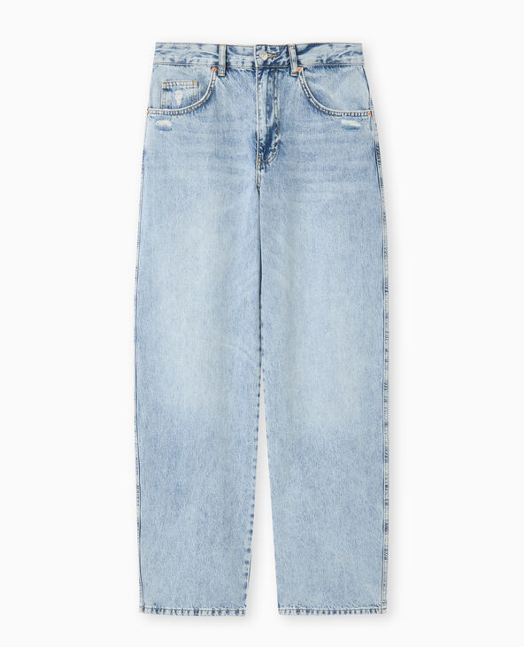 Jean barrel taille haute avec effets d'usure jaune ocre - Pimkie