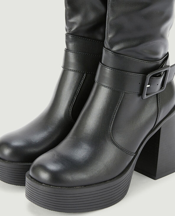 Bottes à talon avec bride et boucle noir - Pimkie