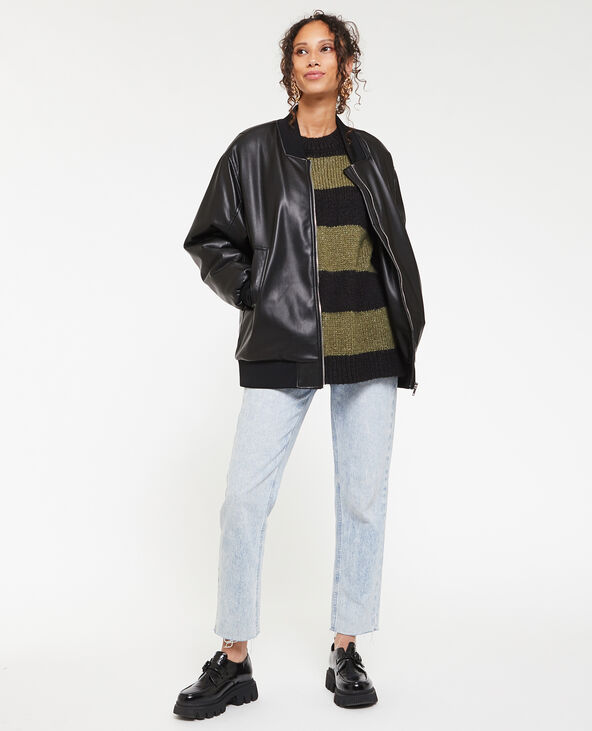 Bomber long en simili cuir noir - Pimkie