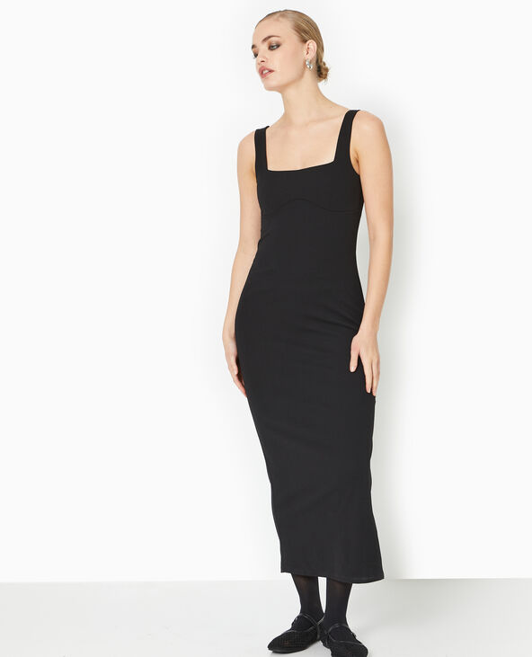 Robe longue à bretelles encolure carrée  noir - Pimkie