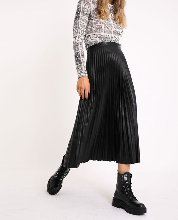 Jupe mi longue simili cuir noir top