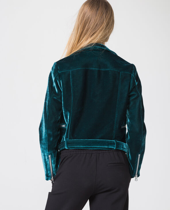Veste biker effet velours vert foncé - Pimkie