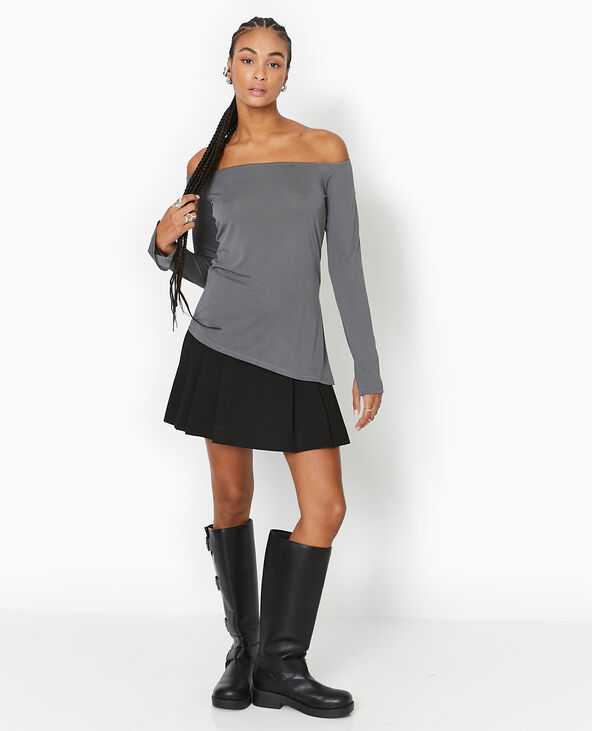 Top manches longues encolure Bardot gris - Pimkie