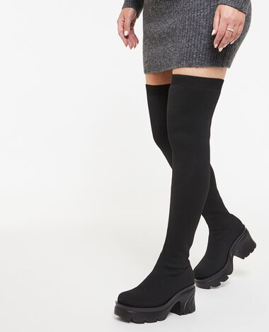 Bottes cuissardes en maille avec semelles plateformes noir - Pimkie