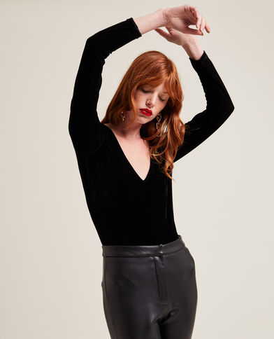 Body manches longues en velours ras noir - Pimkie