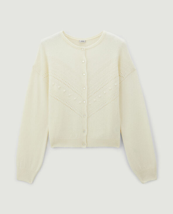Gilet col rond maille fantaisie blanc - Pimkie