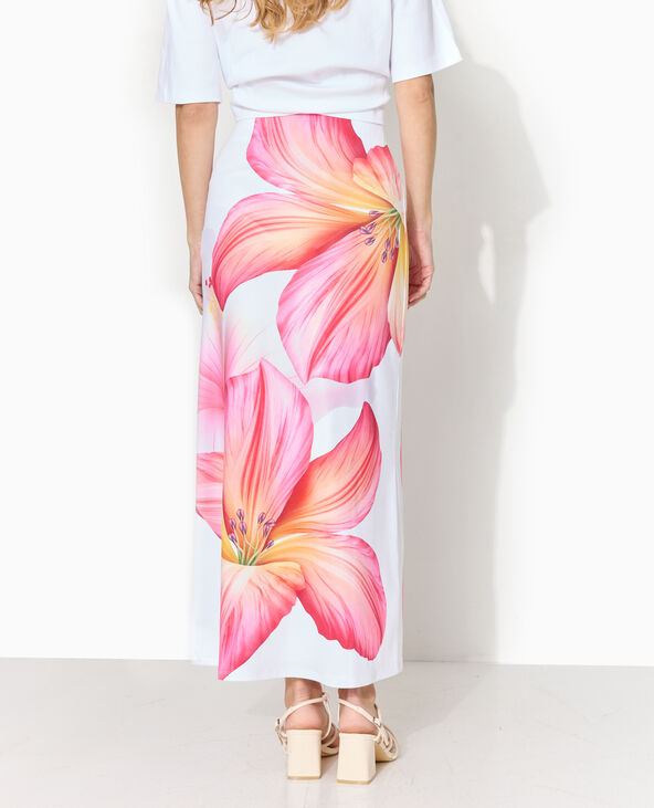 Jupe longue en maille impimée maxi fleurs blanc - Pimkie