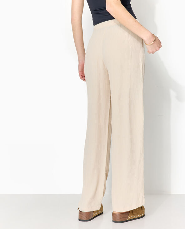 Pantalon palazzo aspect froissé taille élastiquée beige - Pimkie