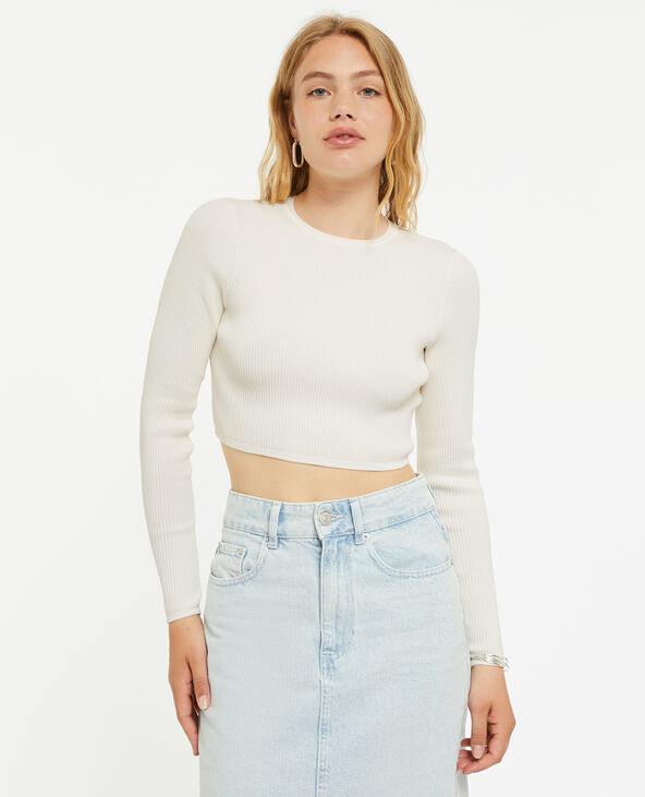 Pull court maille côtelée blanc - Pimkie