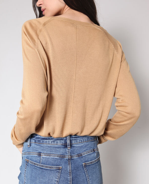 Pull fin à col V beige - Pimkie