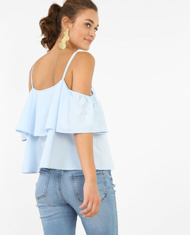 Top à volants et œillets bleu clair - Pimkie