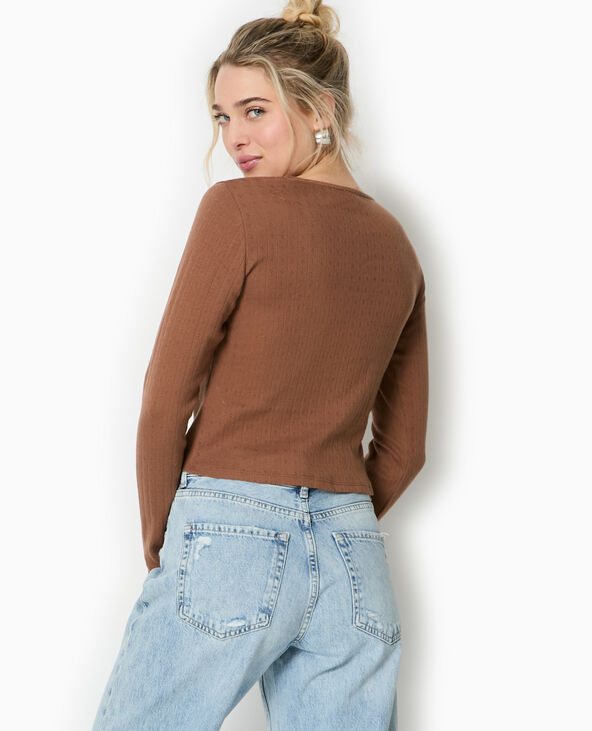Top cardigan en maille fantaisie marron - Pimkie