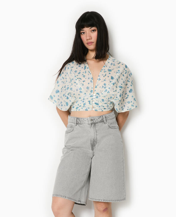 Blouse courte manches papillons motif fleurs blanc - Pimkie