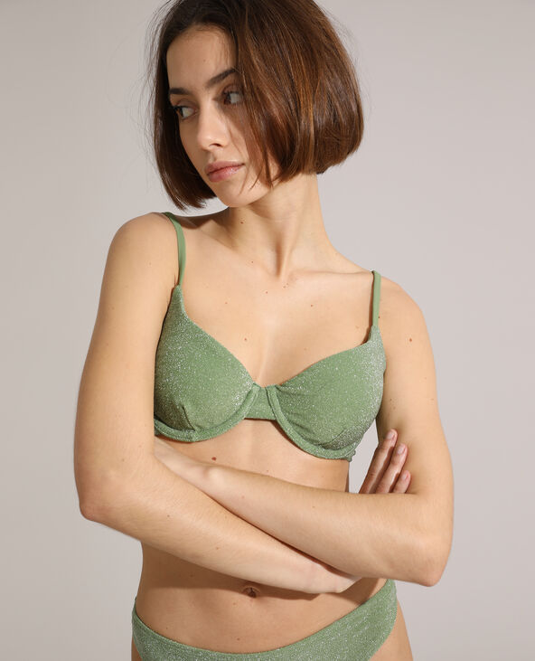 Haut de maillot de bain corbeille pailleté vert de gris - Pimkie