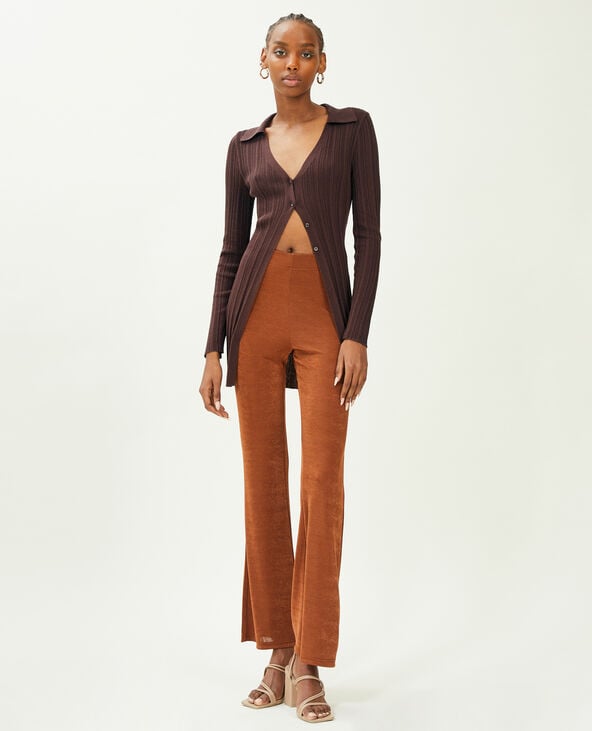 Gilet long en maille côtelée col polo marron - Pimkie