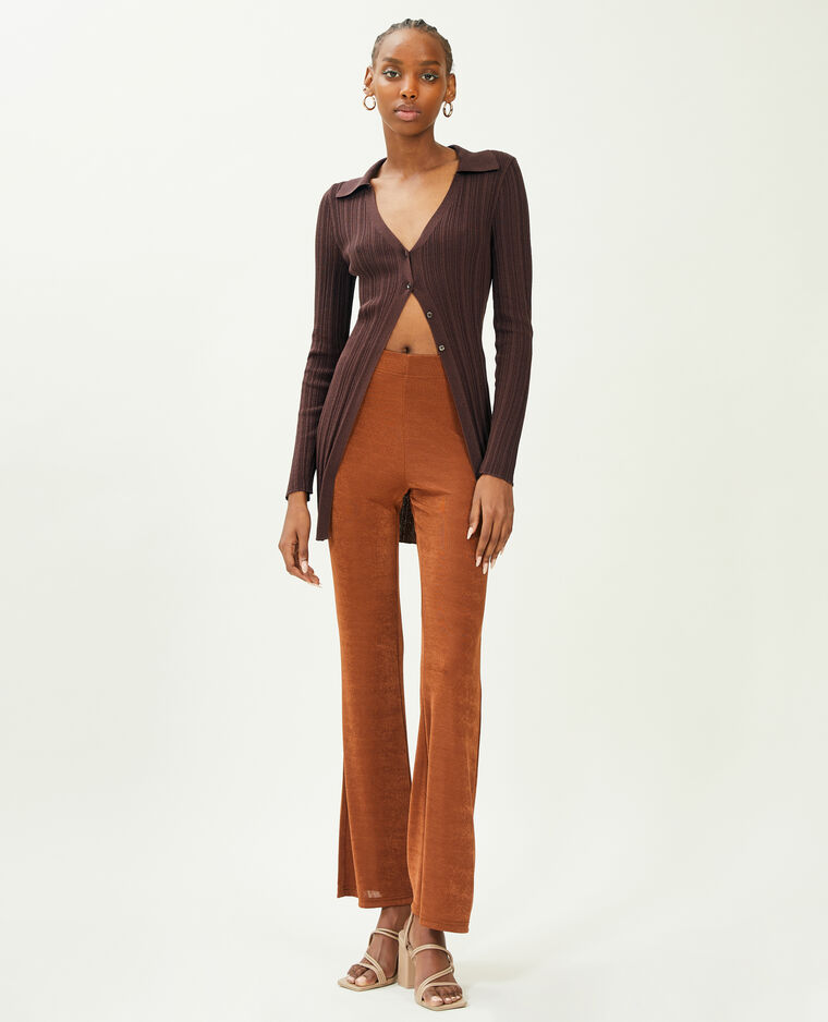 Gilet long en maille côtelée col polo marron - Pimkie