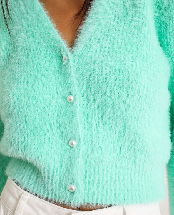 Gilet fluffy à col V vert clair - Pimkie