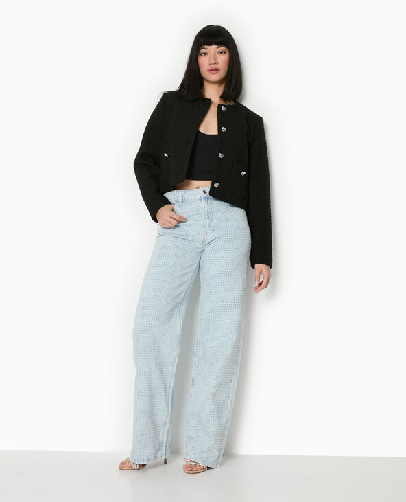 Veste courte en tweed avec boutons cœur noir - Pimkie