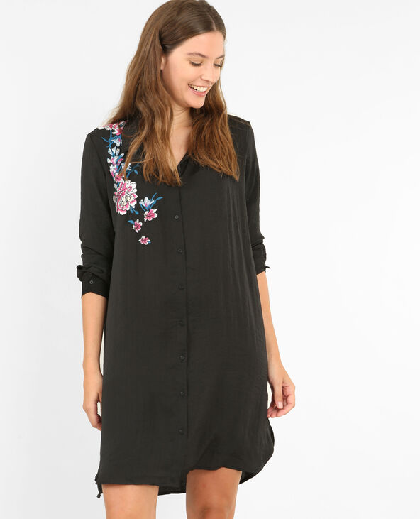 Robe chemise brodée noir - Pimkie