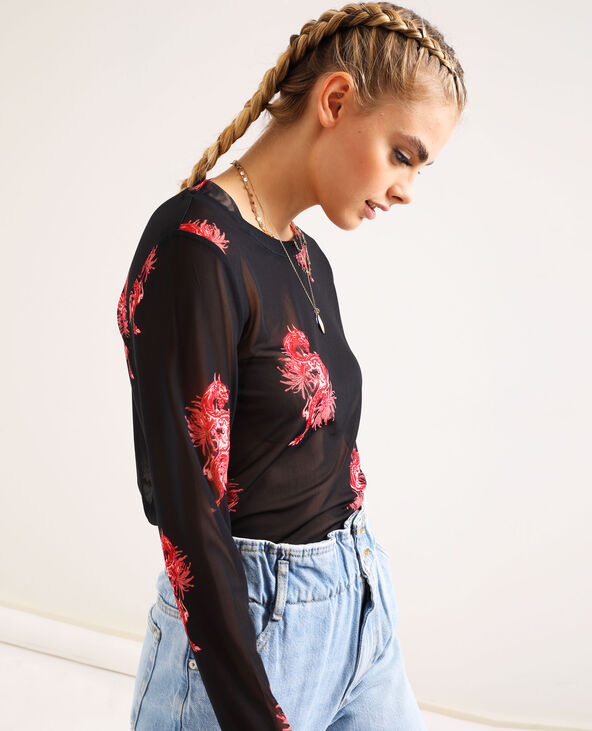 T-shirt en mesh noir - Pimkie