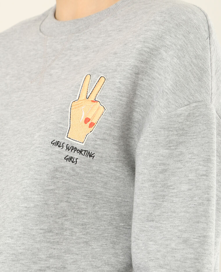 Sweat brodé gris - Pimkie