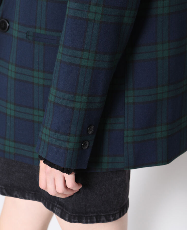 Blazer à carreaux bleu marine - Pimkie