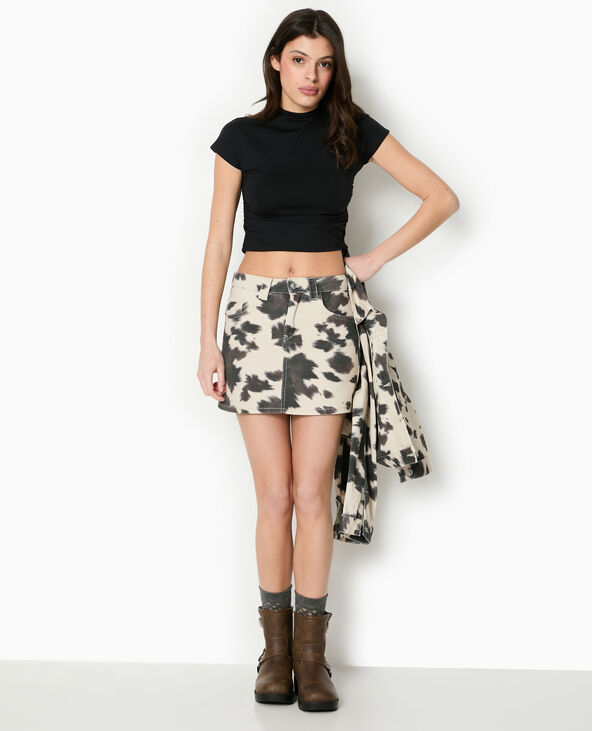 Mini-jupe en toile motif vache blanc - Pimkie