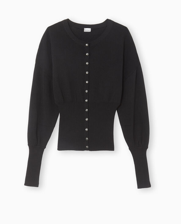 Gilet boutonné maille fine avec grands bord-côtes noir - Pimkie