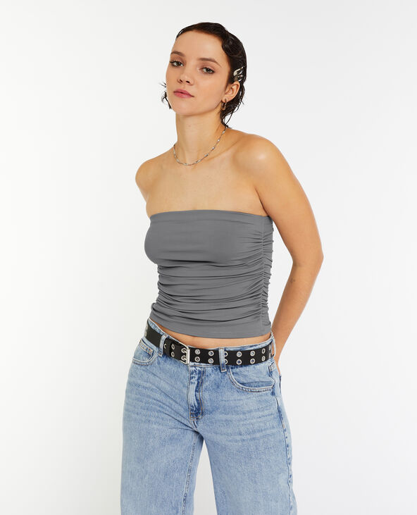 Bustier bandeau avec fronces côtés gris - Pimkie