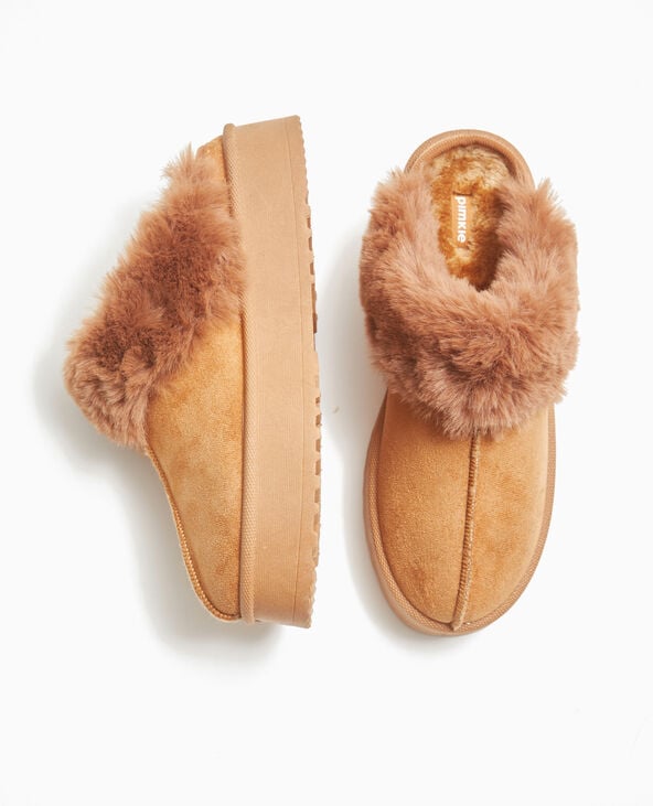 Mules sabots en suédine et fausse fourrure beige - Pimkie