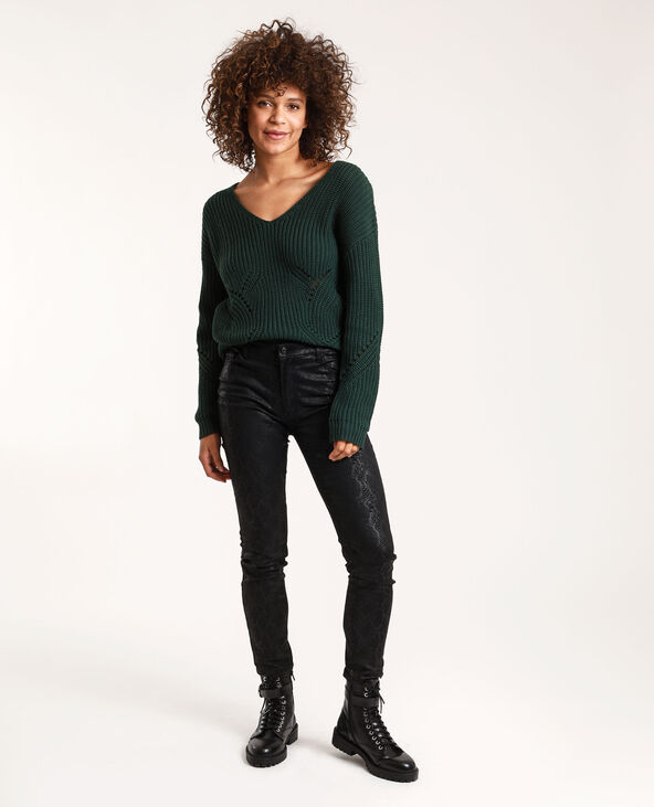 Pull large à col V vert foncé - Pimkie