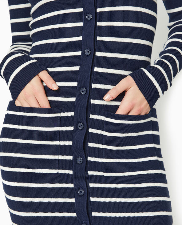 Robe boutonnée en maille rayée bleu marine - Pimkie