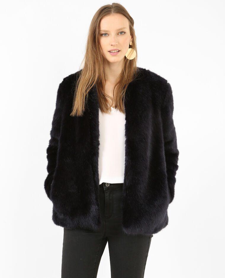 Veste fausse fourrure bleu marine - Pimkie