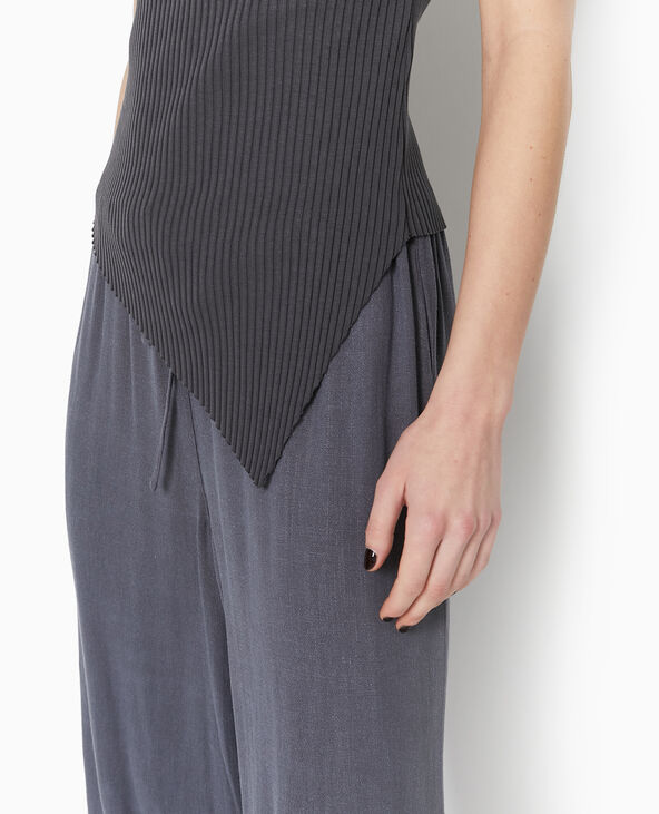 Top asymétrique en maille côtelée gris - Pimkie