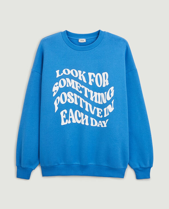 Sweat oversize col rond bleu électrique - Pimkie