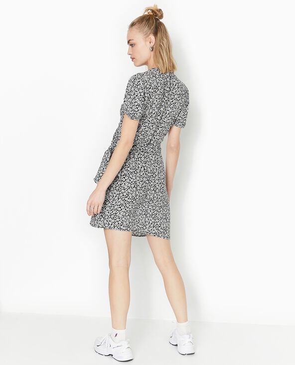 Robe courte encolure cache-cœur motif fleurs noir - Pimkie