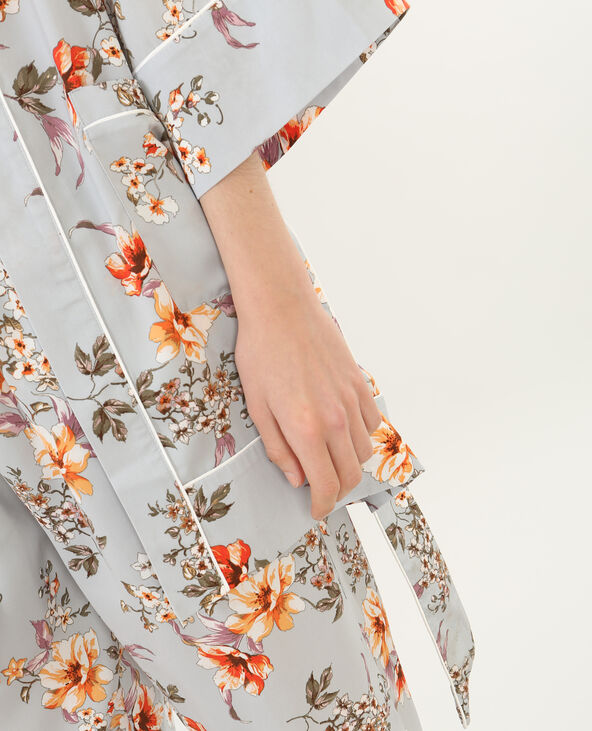 Kimono homewear satiné fleuri bleu - Pimkie