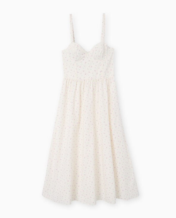 Robe longue encolure balconnet motif fleurs écru - Pimkie